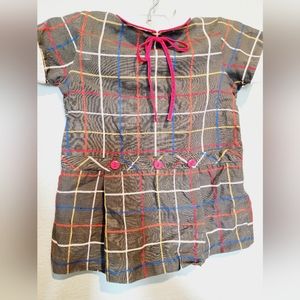 Vintage 40s/50s Handmade Girls 2T? Toddler Dress Plaid Ribbon Collar Button Back